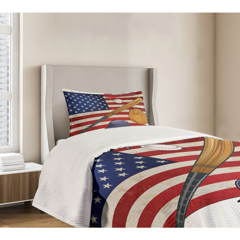 USA Flag and Baseball Bedspread Set