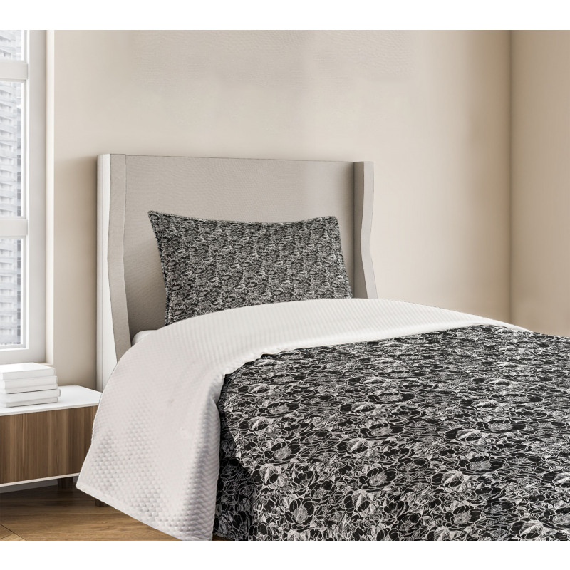 Monochrome Peonies Bedspread Set