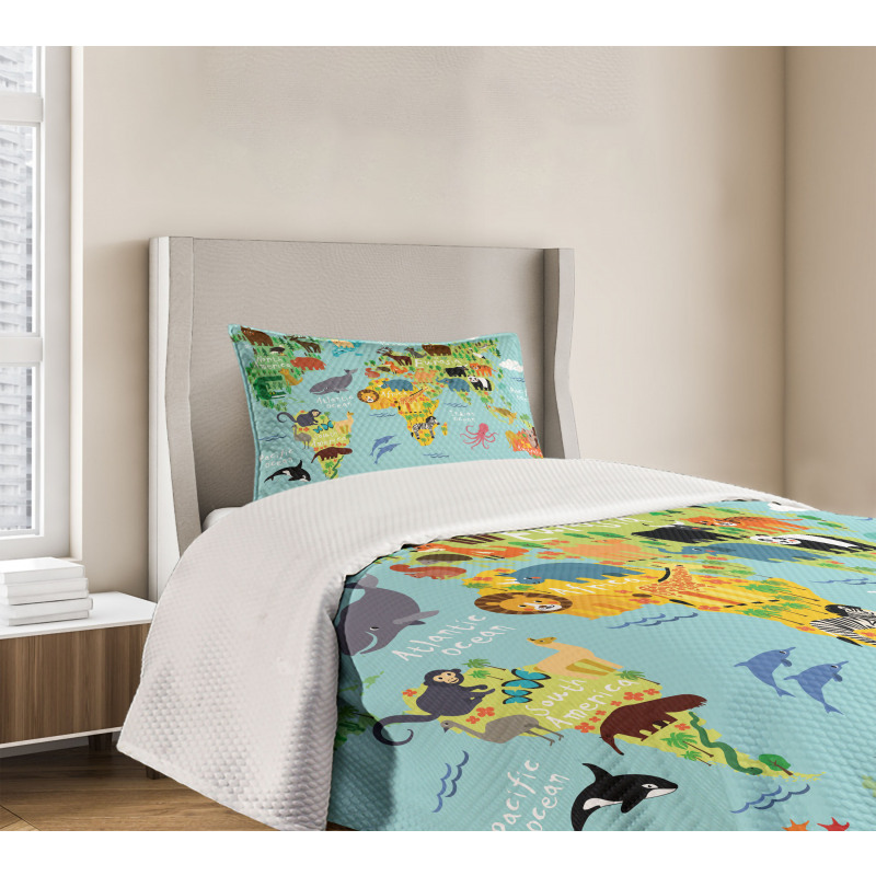 Animal Map of the World Bedspread Set