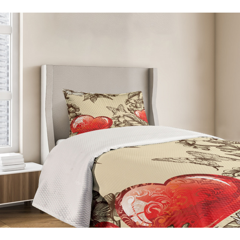 Flowers and Butterfly Bedspread Set
