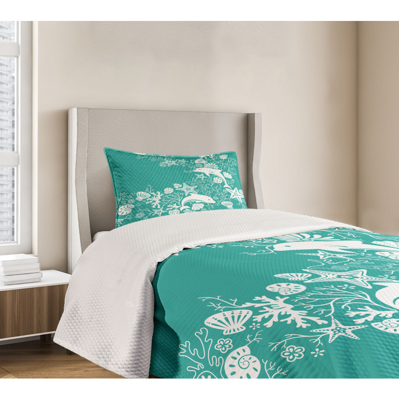 Dolphins and Flowers Bedspread Set