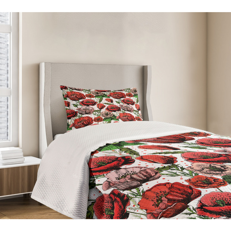 Colorful Petals Polkadots Bedspread Set