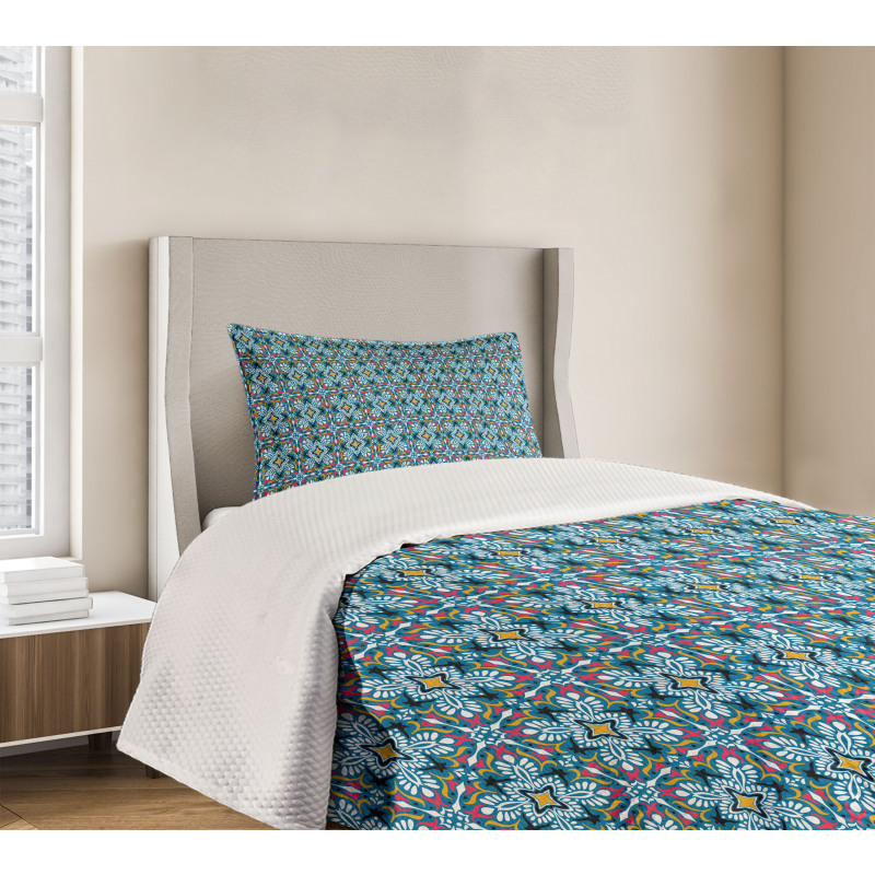 Azulejo Style Floral Tile Art Bedspread Set