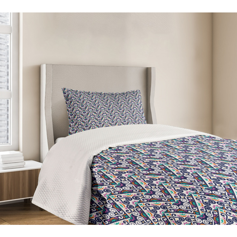 Abstract Folk Ornamental Motif Bedspread Set