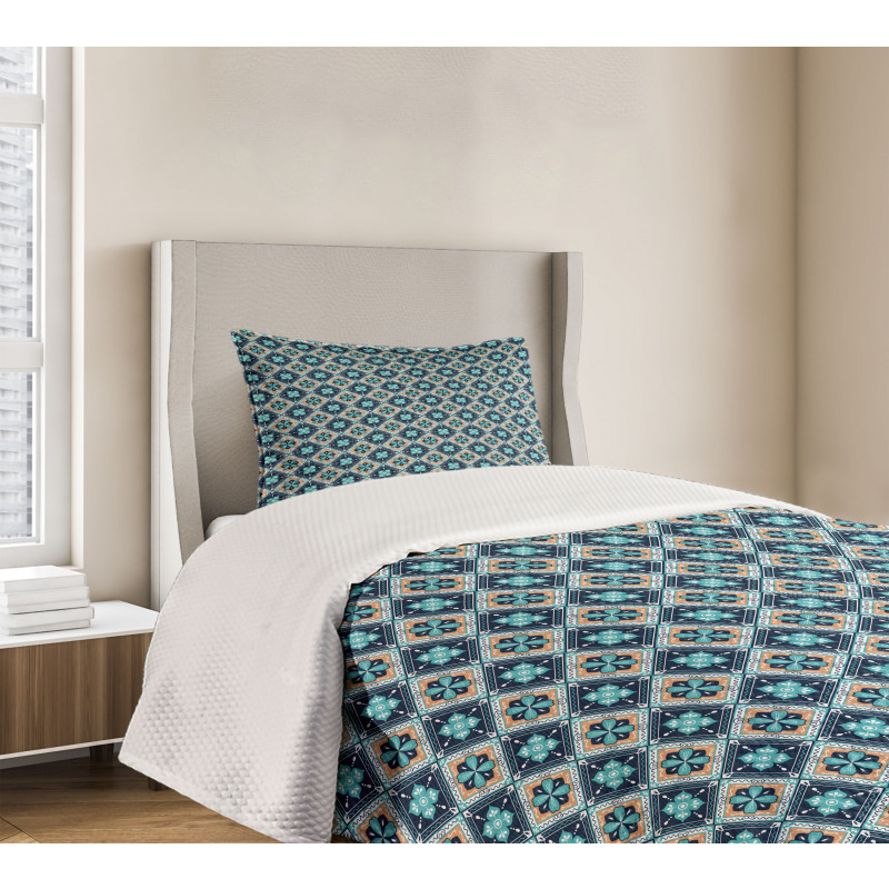 Flower Motif Squares Bedspread Set