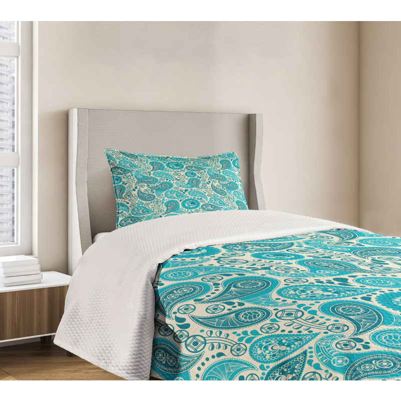 Paisley Blue Flowers Bedspread Set