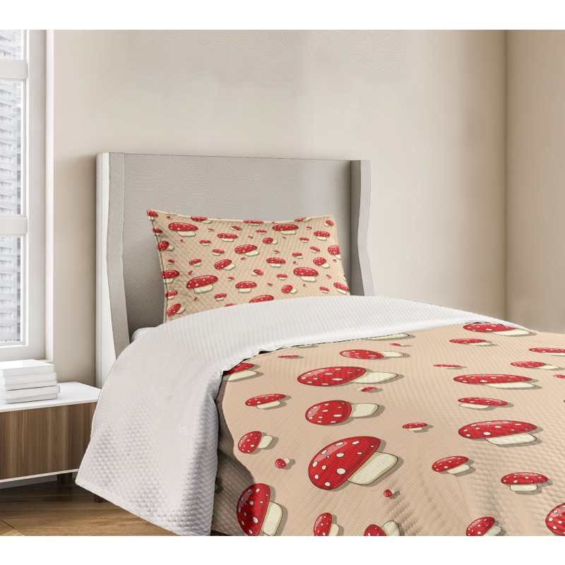 Cartoon Mushrooms Bedspread Set