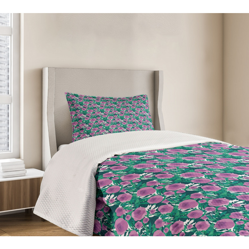 Graphical Flowers and Leaves Bedspread Set
