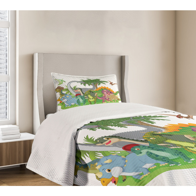 Cartoon Group Dinosaur Bedspread Set