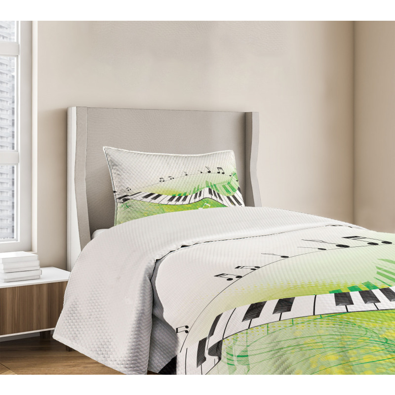 Piano Keys Green Curvy Bedspread Set