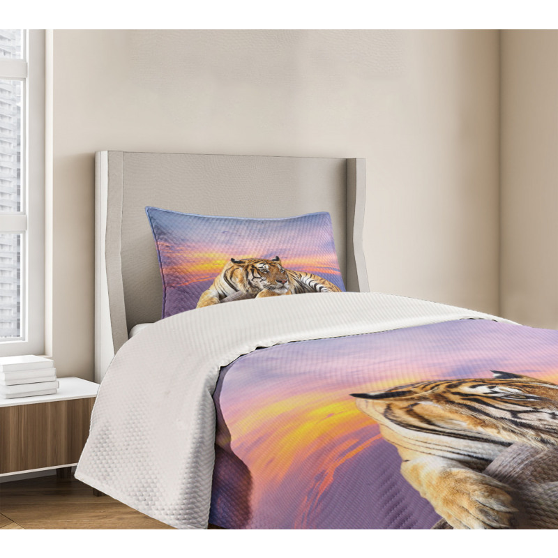 Tiger Colorful Sunset Bedspread Set