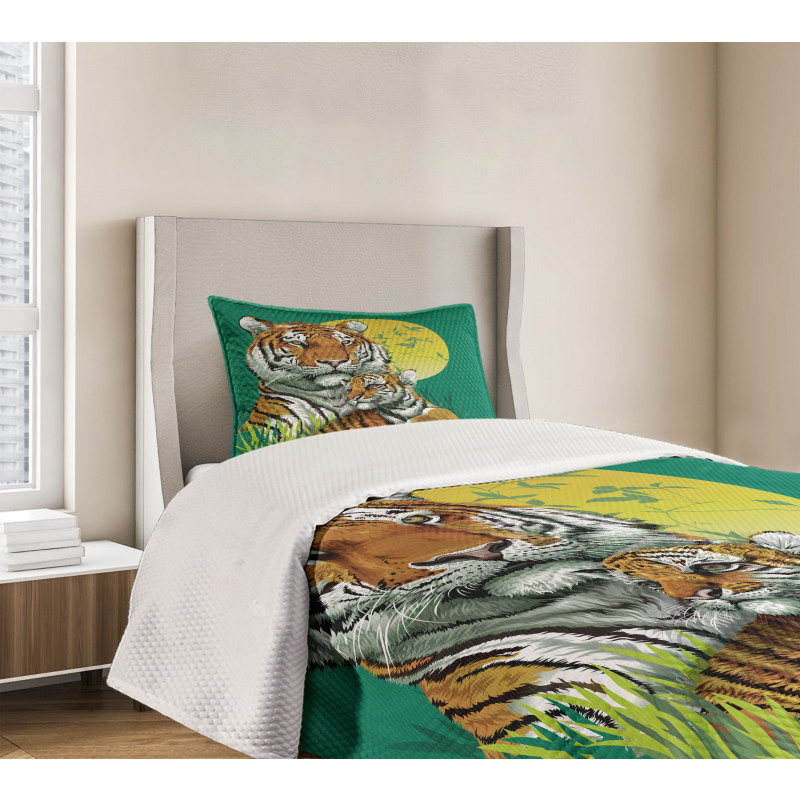 Tiger Family in Jungle Bedspread Set