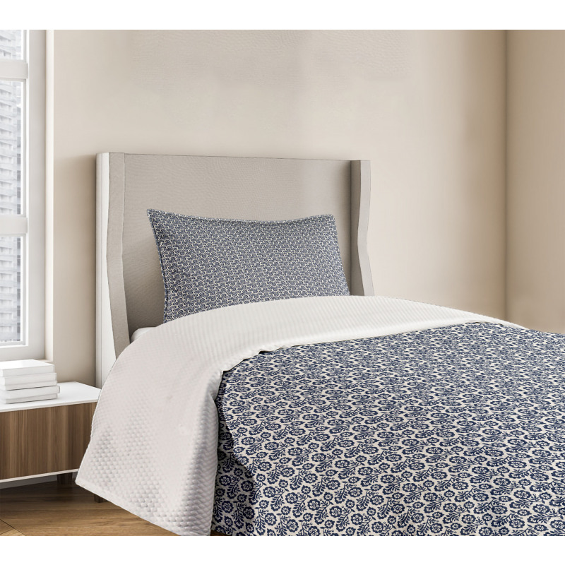 Monochrome Flowers Motifs Bedspread Set