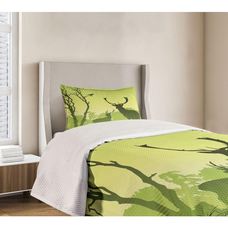 Deer Trees and Crow Bird Bedspread Set