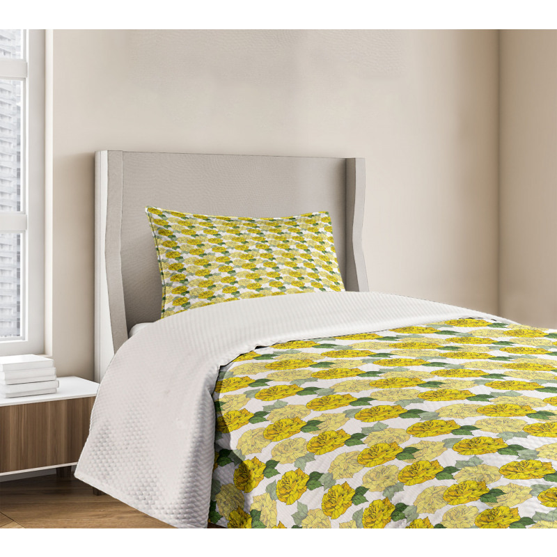 Graphical Spring Flowers Bedspread Set