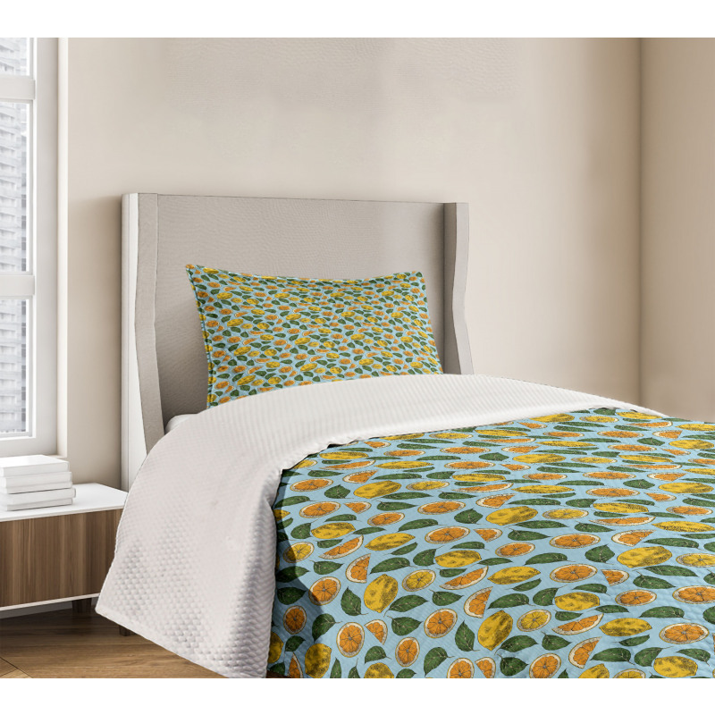 Sour Fruit and Leaves Pattern Bedspread Set