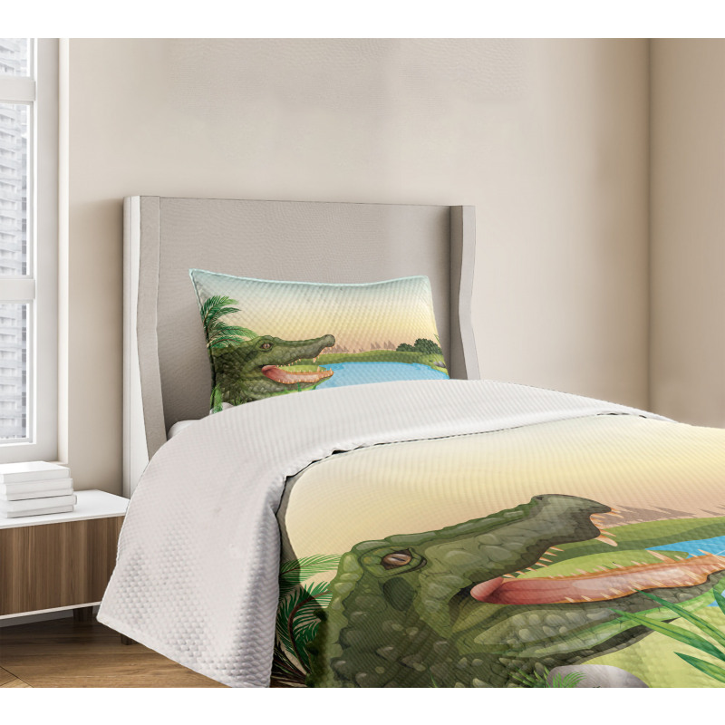 Palms Crocodiles Humor Bedspread Set