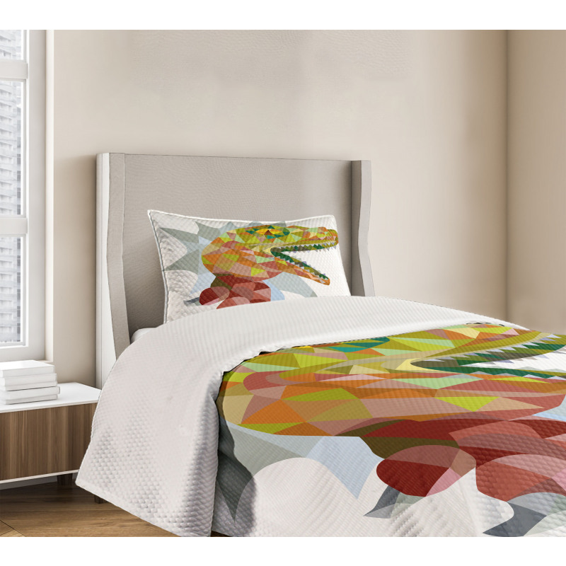 Colorful Mosaic T-rex Bedspread Set