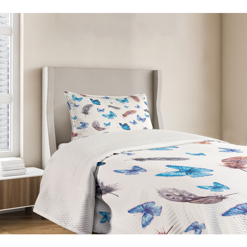 Feathers and Butterfly Bedspread Set