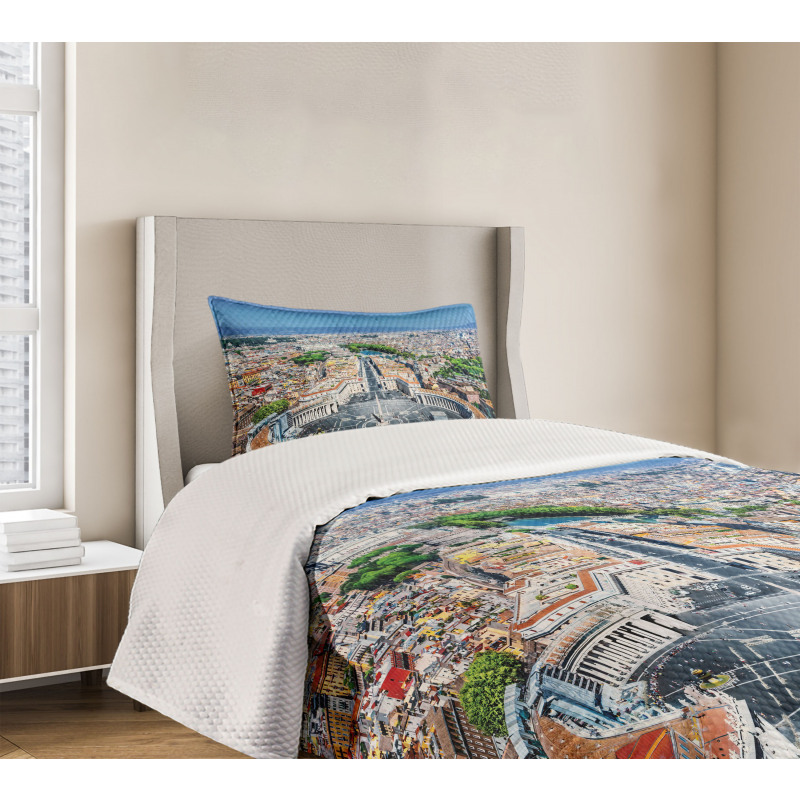 Square in Rome Cityscape Bedspread Set