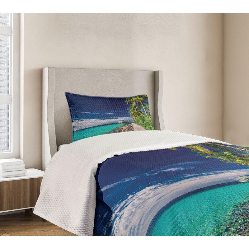 Beach Palm Trees Sky Bedspread Set