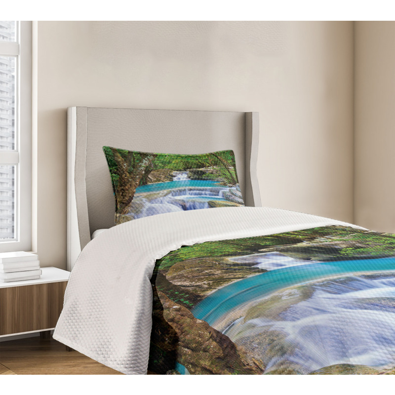 Rocks in Waterfall Lake Bedspread Set