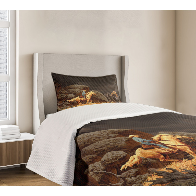 Cowboy Riding Horse Bedspread Set