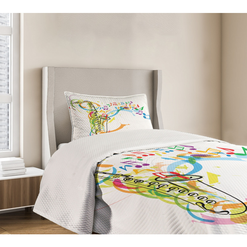 Saxophone Wavy Notes Bedspread Set