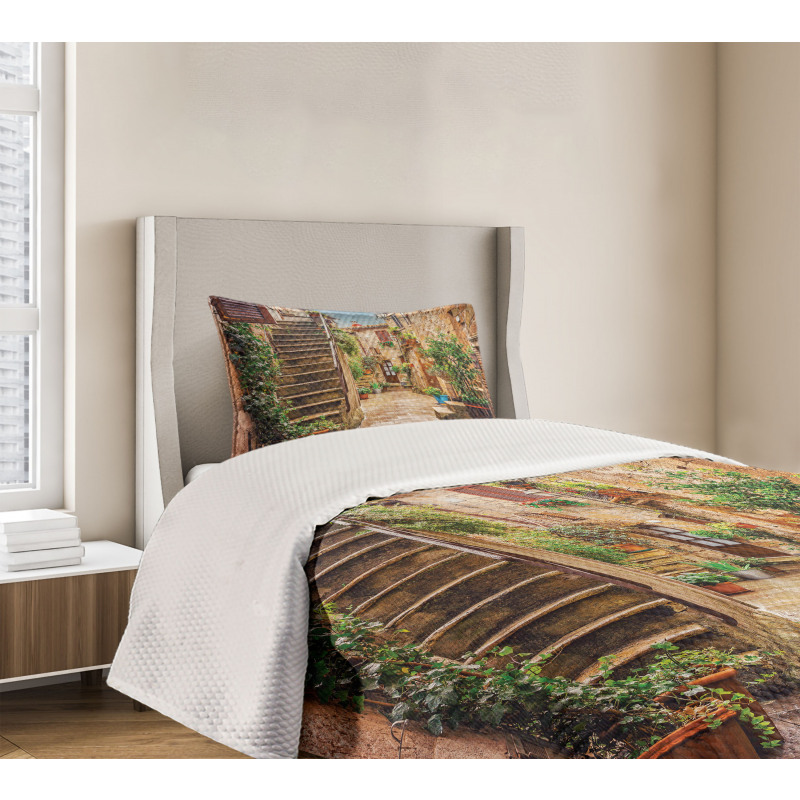 Old Stone Street Houses Bedspread Set