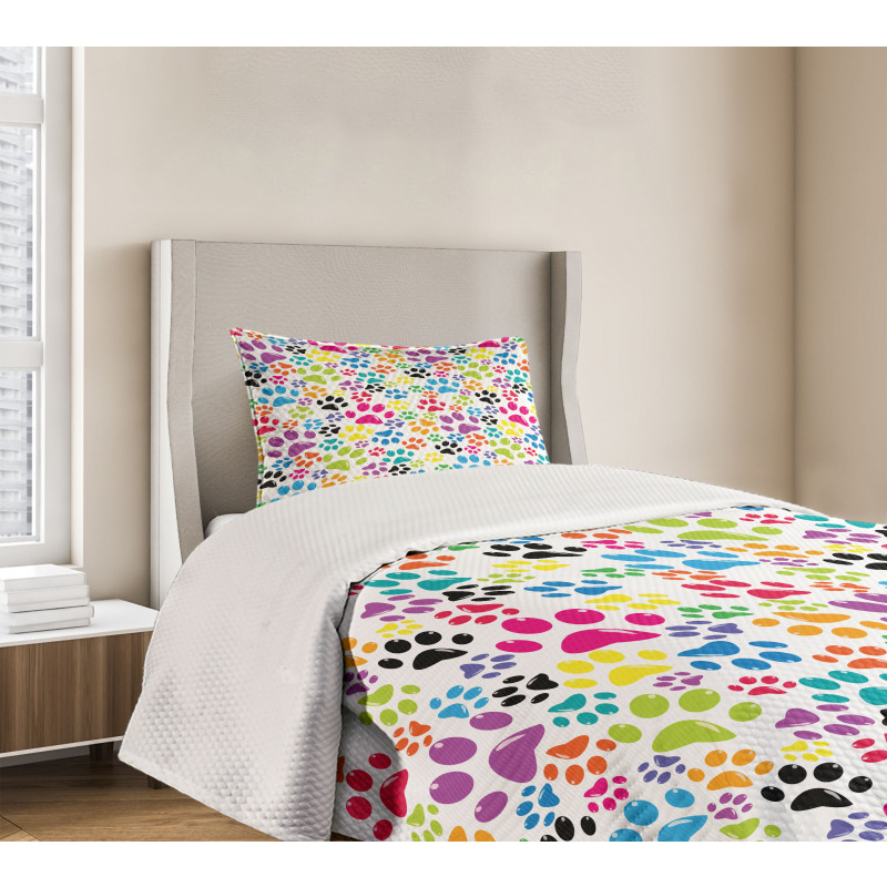 Cartoon Dog Paw Traces Bedspread Set