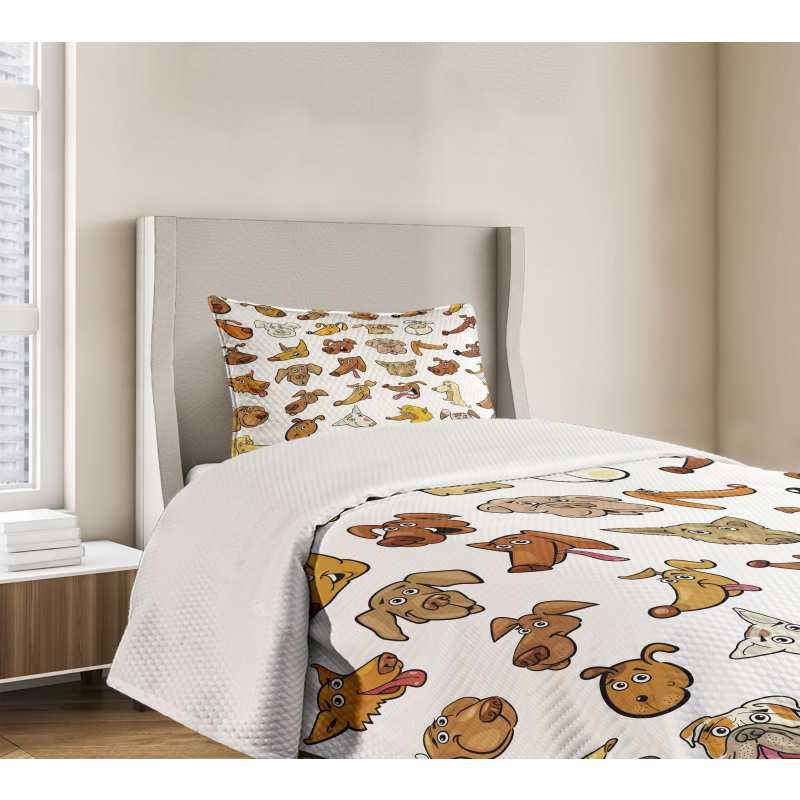 Dog Heads Puppy Canin Bedspread Set