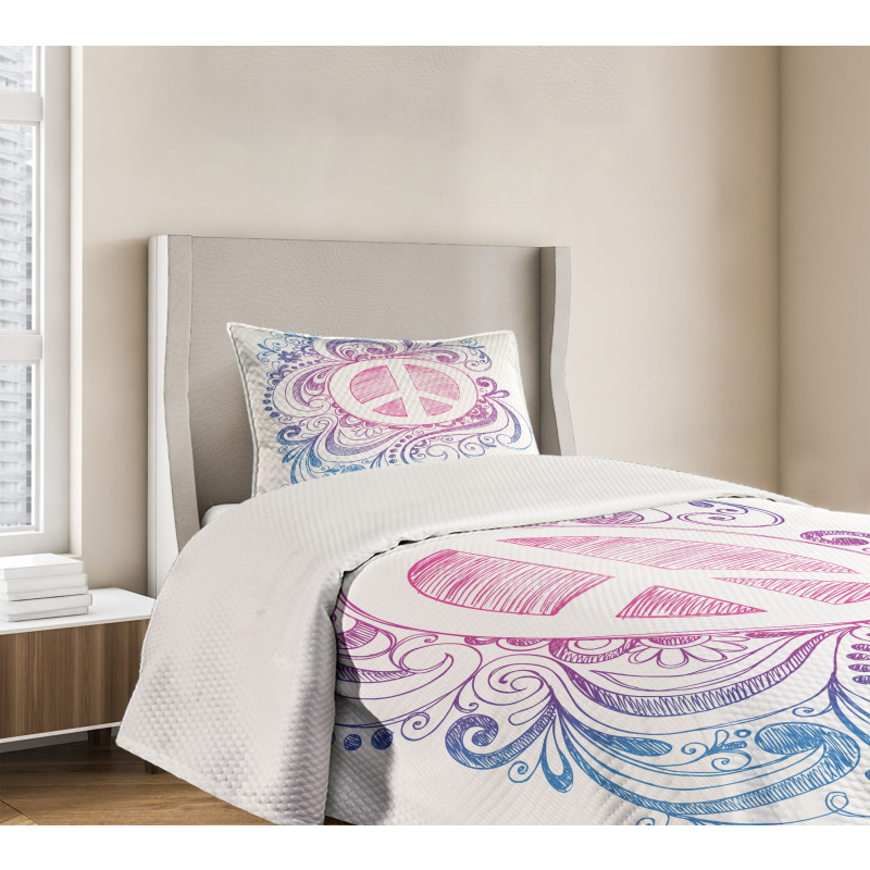 Peace Sign and Swirls Bedspread Set