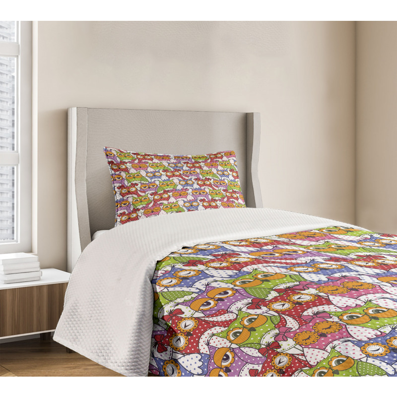 Ornate Owl Polka Dots Bedspread Set