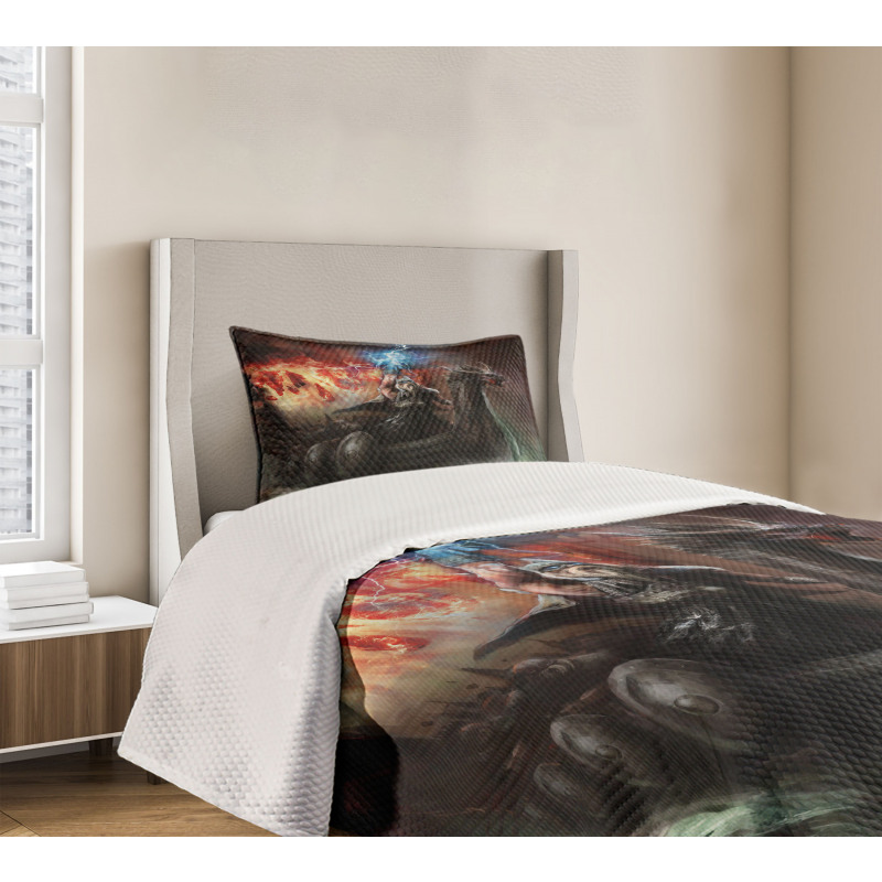 Vikings Boat Stormy Sea Bedspread Set