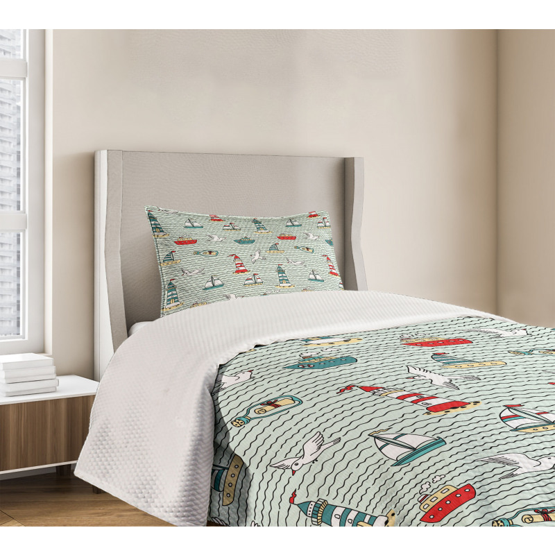 Message Bottle Gulls Bedspread Set