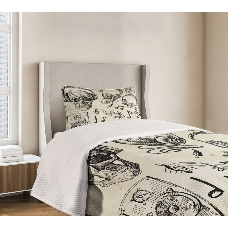 Music Hipster Skull Bedspread Set