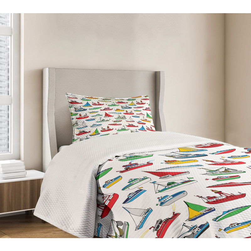 Cartoon Fishing Boats Bedspread Set