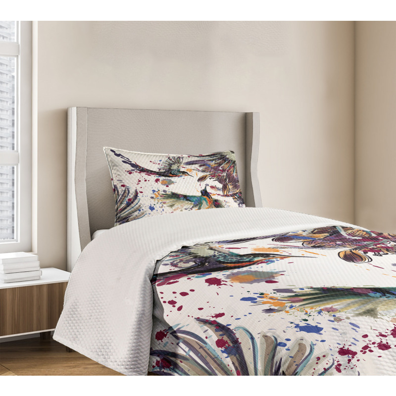 Lily Birds Watercolor Bedspread Set