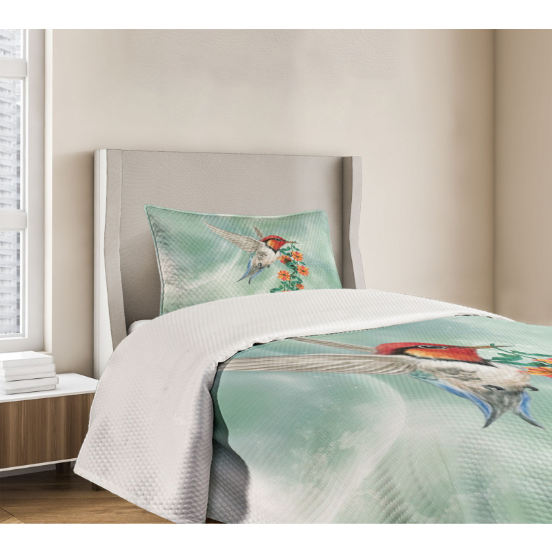 Bird with Flower Branch Bedspread Set