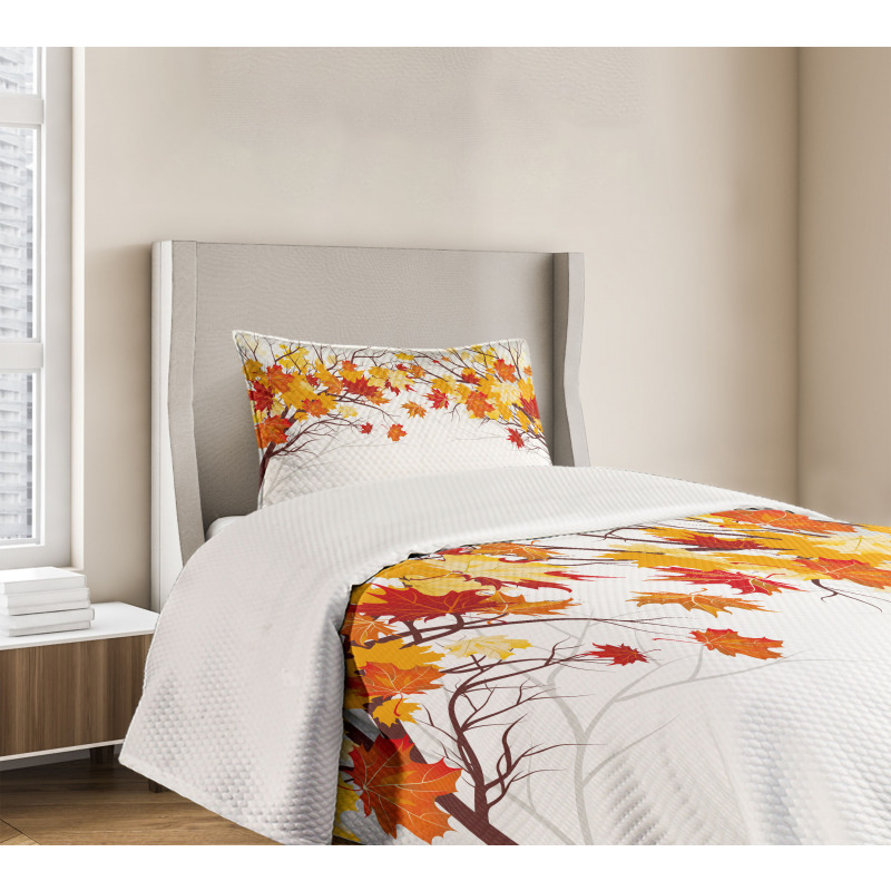 Cartoon Maple Autumn Tree Bedspread Set