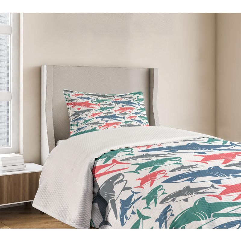 Colorful Shark Patterns Bedspread Set