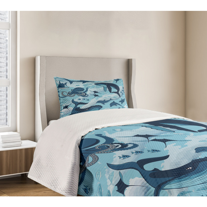 Dolphins Octopus Starfish Bedspread Set