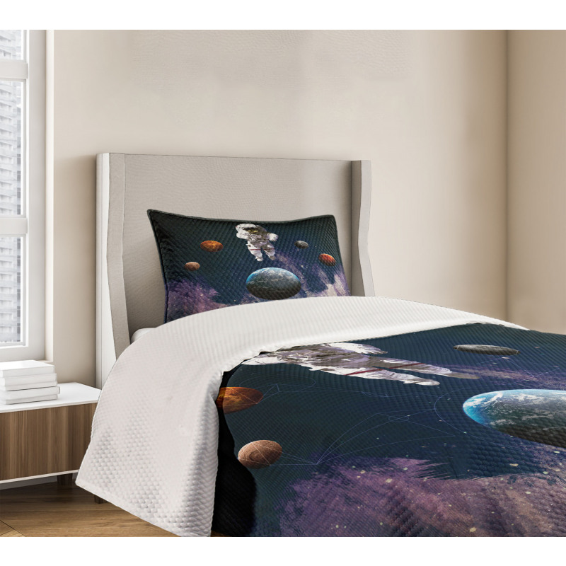 Planets Astronaut Space Bedspread Set