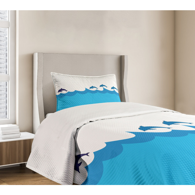 Dolphins on Waves Ocean Bedspread Set