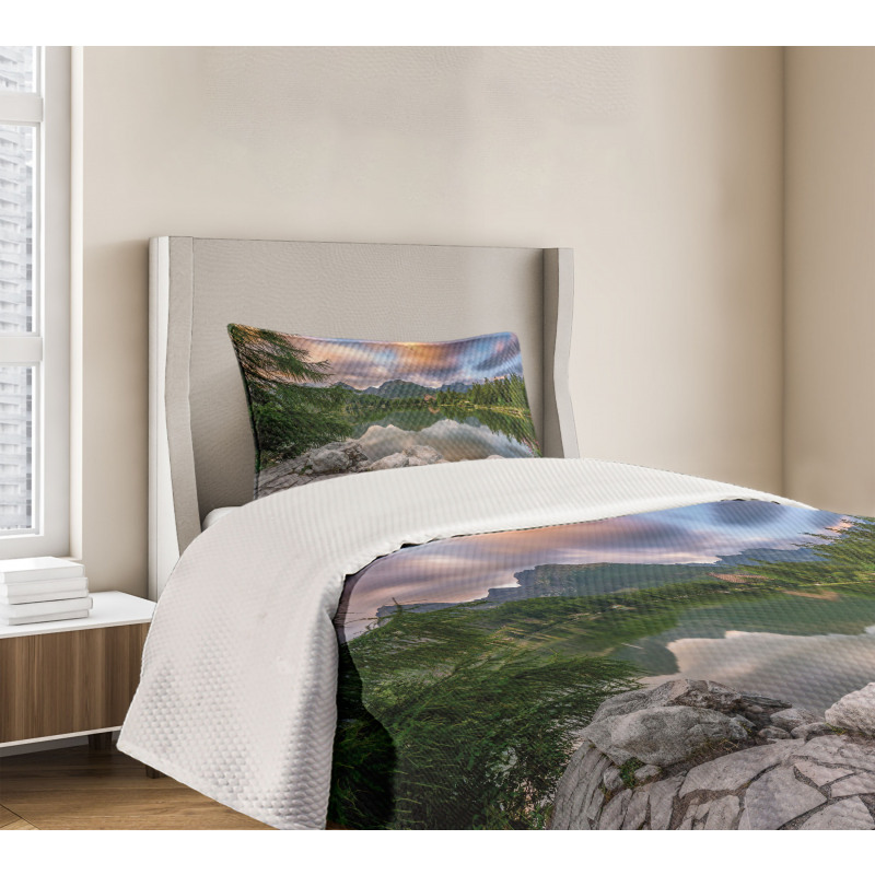 Lake by Forest Mountain Bedspread Set