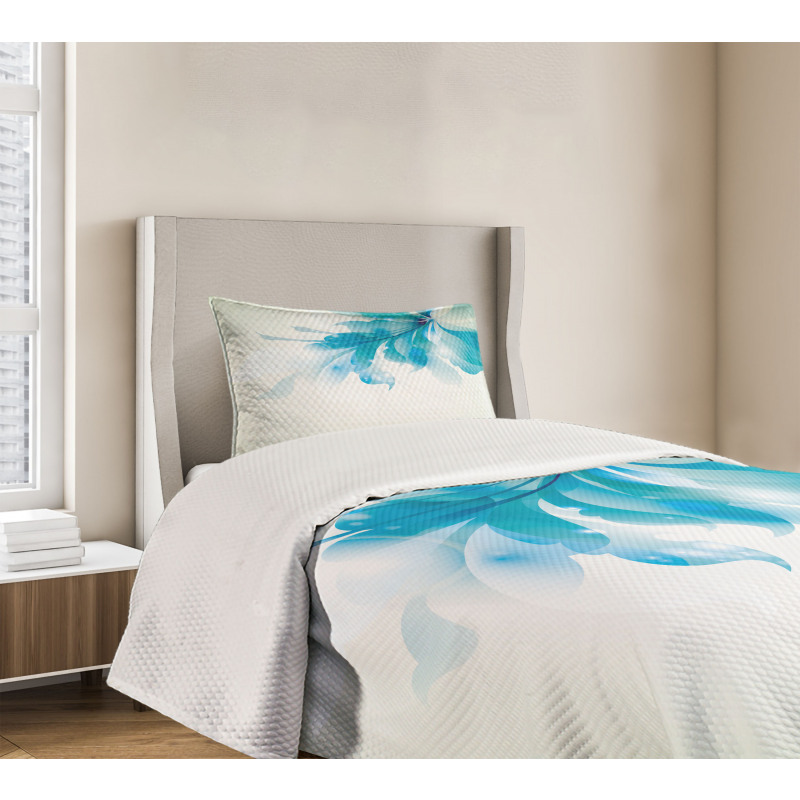 Blue Ombre Flowers Bedspread Set