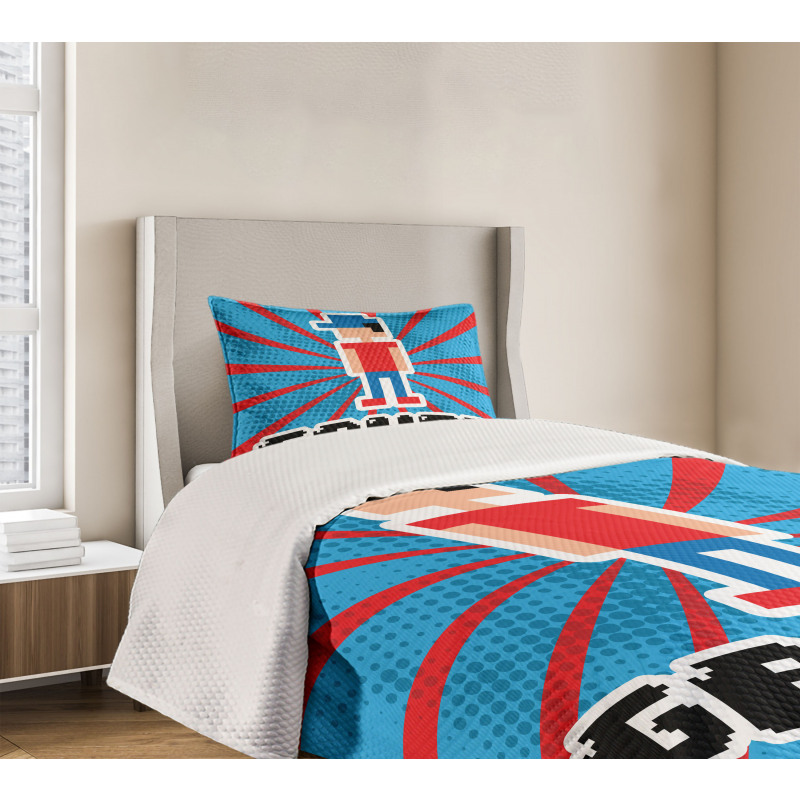 Red Blue Stripes Bedspread Set