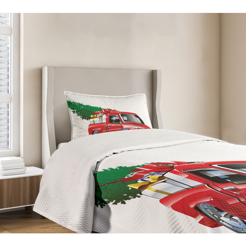 Red Farm Truck Bedspread Set