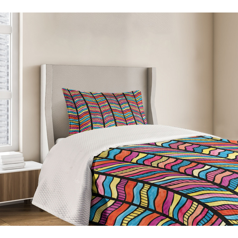 Colorful Rainbow Leaf Bedspread Set