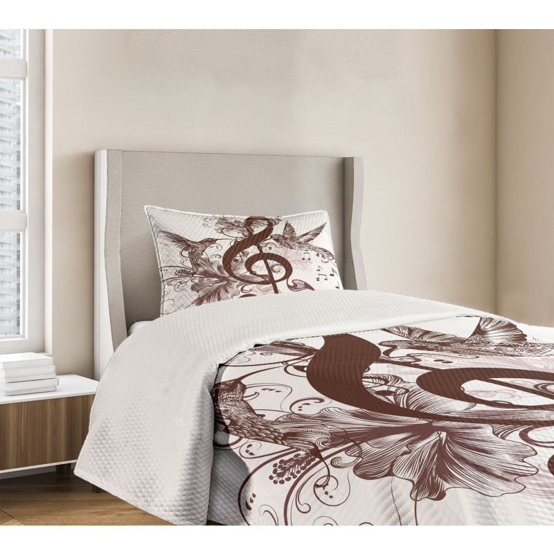 Floral Design with Birds Bedspread Set